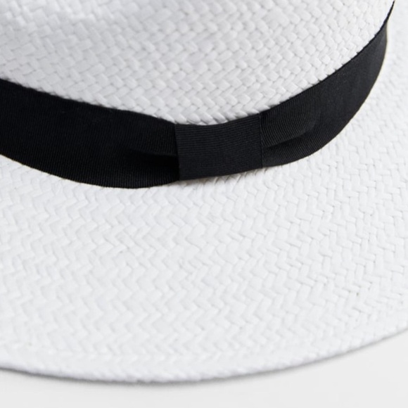ZARA White Woven Hat with Contrasting Black Band S/M BNWT - Picture 3 of 4